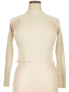 Nordstrom Cream Ribbed Long-Sleeve Cutout Sweater Top